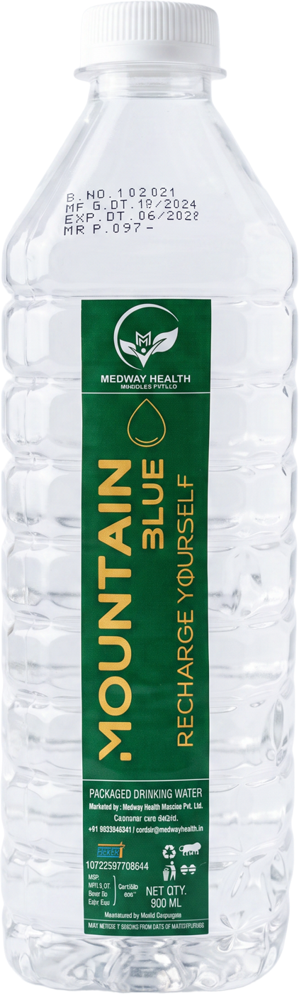 Mountain Blue 1 LITRE packaged drinking water bottle